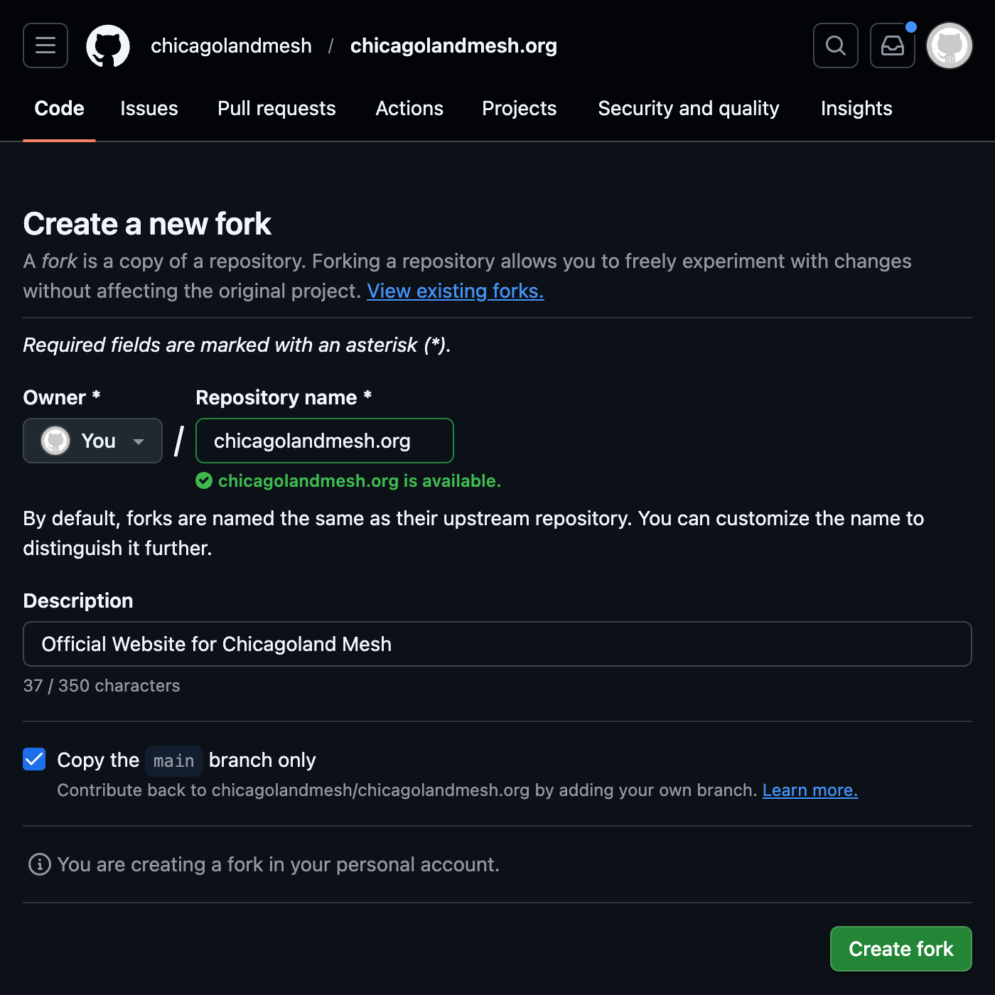 Fork GitHub repository